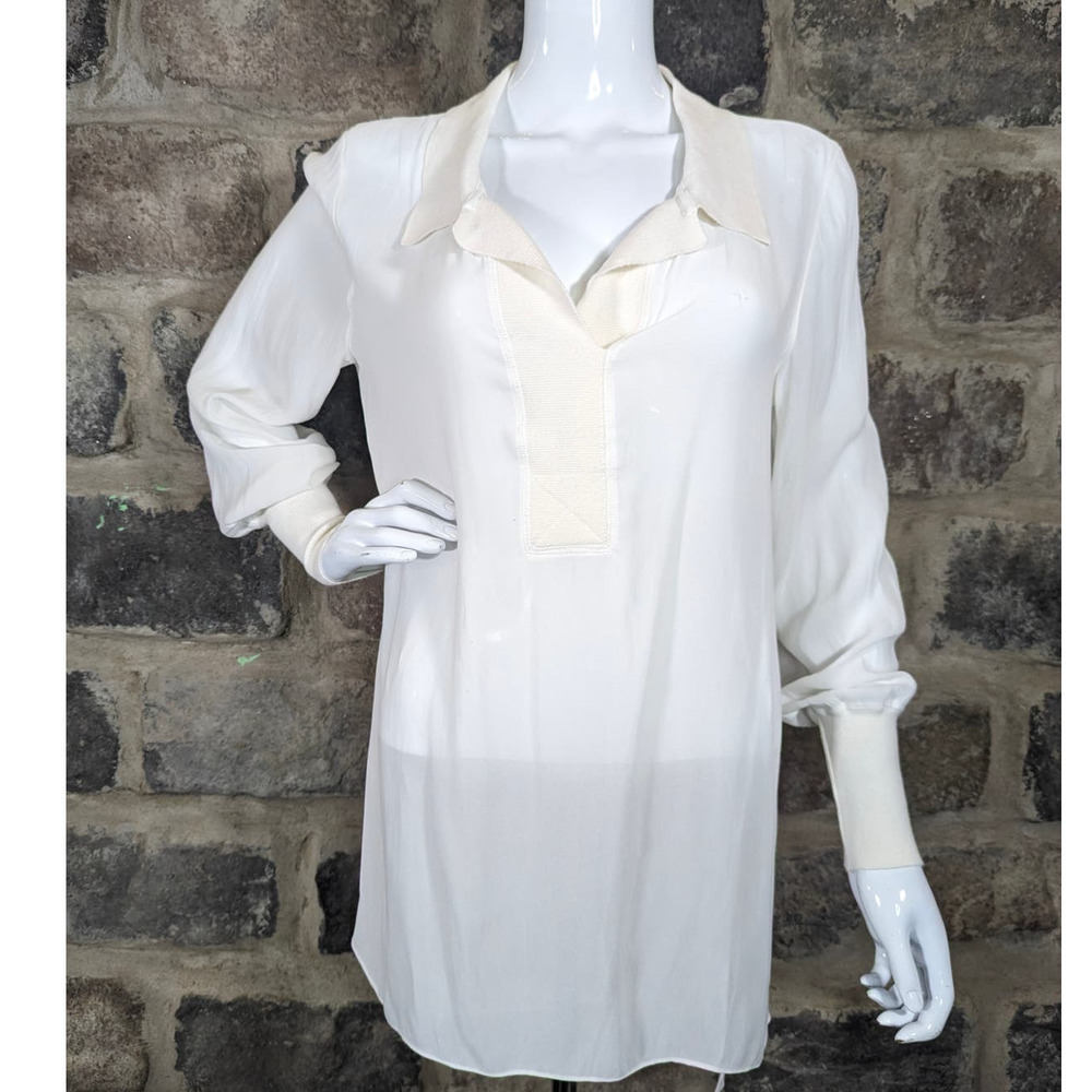 Soft Surroundings Sheer Off White Blouse Long Sleeve Collared Size Medium